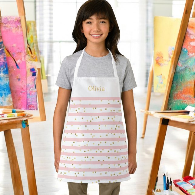 Girl's Pink Stripes and Dots with Name or Monogram Apron (Personalize this smock/apron with your name.)