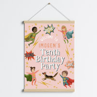 Girls Pink Superhero Kids Birthday Welcome Sign