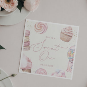 Girls' Pink Sweet One Candy Ice Cream 1st Birthday Napkin