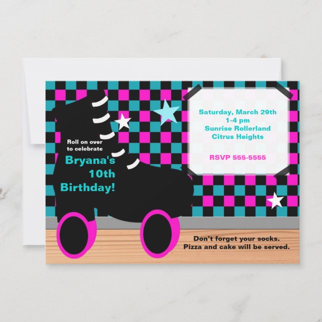 Girls Pink Teal Skating Skate Party Invitation (Front)