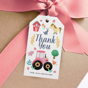 Girls Pink Thank You Farm Baby Shower Favour Gift Tags
