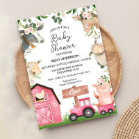 Girls Pink Tractor Barn Farm Baby Shower