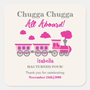 Girls Pink Train Any Age Birthday Party Square Sticker