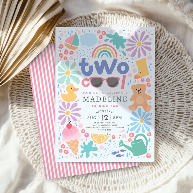 Girls Pink Two Cool Summer Splash Second Birthday Invitation (Creator Uploaded)