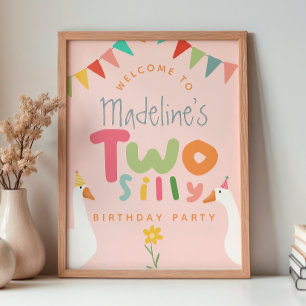 Girls Pink Two Silly Goose 2nd Birthday Welcome Poster