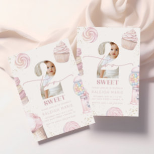 Girls' Pink Two Sweet Candy Ice Cream 2nd Birthday Invitation