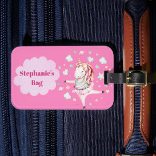 Girls Pink Unicorn Ballerina Kids Travel Luggage Tag