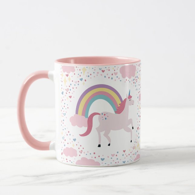 Girls Pink Unicorn Rainbow Sparkle Mug (Left)