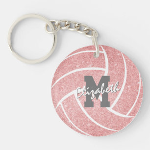 girls pink volleyball bag tag with monogram key ring