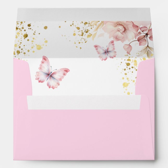 Girls Pink Watercolor Floral  Envelope (Back (Bottom))