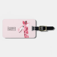 Girl's Pink Watercolor Giraffe Safari & Kids Name
