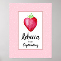 Girls Pink Watercolor Strawberry & Name Meaning