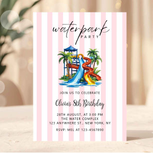 Girls Pink Waterpark Birthday Invitation