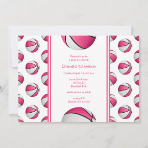 girls pink white basketball birthday or team party invitation