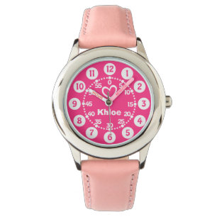 Girls pink & white short name wrist watch