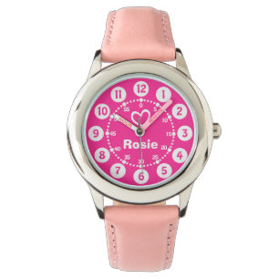 Girls pink & white short name wrist watch