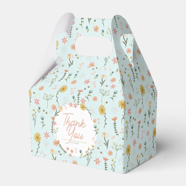 Girls Pink Wildflower Baby Shower Favour Box (Front Side)