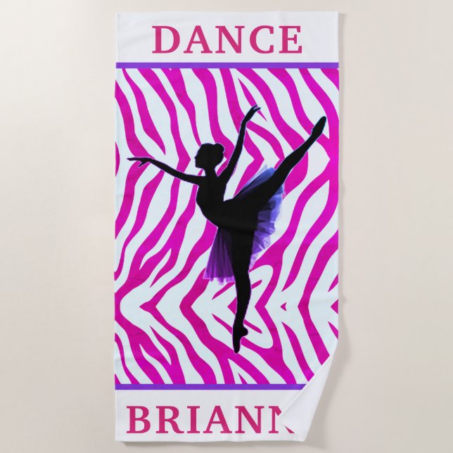 Girls Pink Zebra Ballerina Dancer Beach Towel (Front)