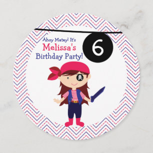 Girls Pirate Any Age Birthday Party Invitation