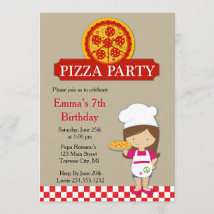 Girls Pizza Party Birthday Invitation