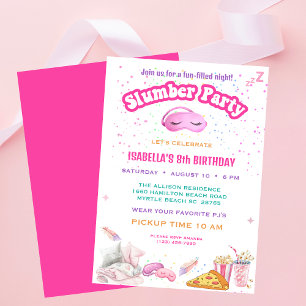 Girls PJ Slumber 8th Birthday Sleepover Party Invitation