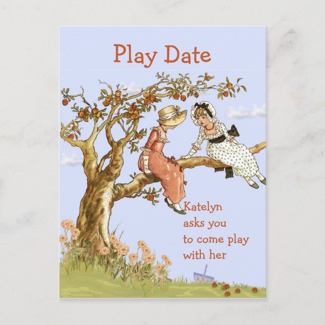 Girl's Play Date Invitation Sweet Vintage Girls (Front)