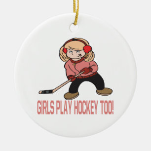 Girls Play Hockey Too Ceramic Tree Decoration