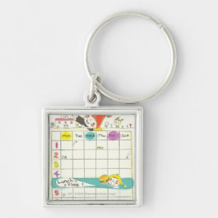 Girls playing by school and timetable key ring