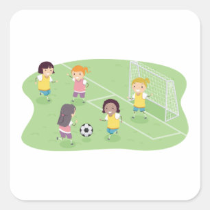 Girls Playing Soccer Square Sticker