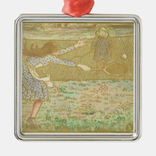 Girls Playing Tennis, from 'Woodcuts in Line and C Metal Tree Decoration