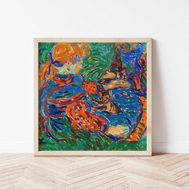 Girls Playing with Cats | Ernst Ludwig Kirchner Poster (Creator Uploaded)
