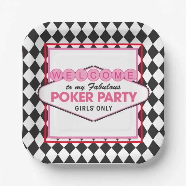 Girls Poker Card Party Paper Plate (Front)