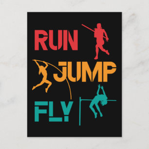 Girls Pole Vaulting Running Jumping Postcard