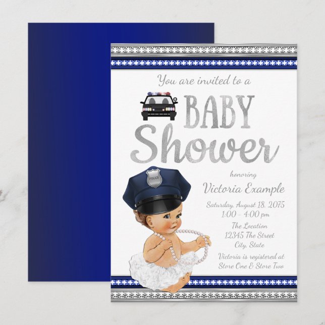 Girls Police Baby Shower Invitations (Front/Back)