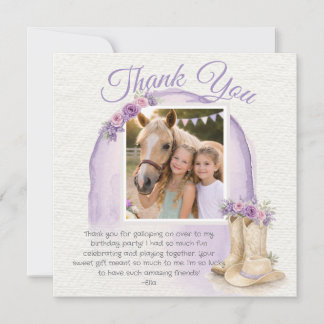 Girls Pony Cowgirl Birthday Photo Thank You Card