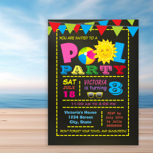 Girls Pool Birthday Party Invitation