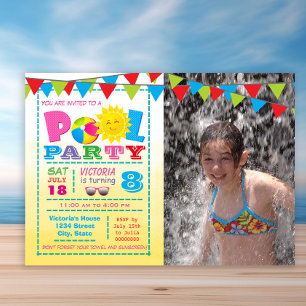 Girls Pool Birthday Party Invitations With Photo