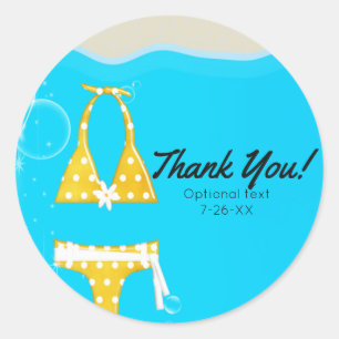 Girls Pool Party Bikini Birthday Swim Custom Favou Classic Round Sticker