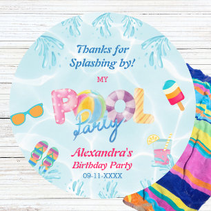 Girls Pool Party Birthday Favour Thank You Classic Round Sticker