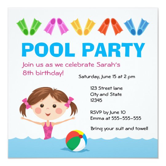 Girls pool party birthday invitation | Zazzle.co.uk