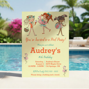 Girls' Pool Party Birthday Party Invitation