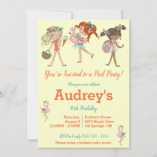 Girls' Pool Party Birthday Party Invitation