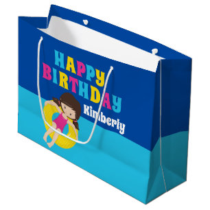 Girls Pool Party Birthday Pretty Personalised Large Gift Bag