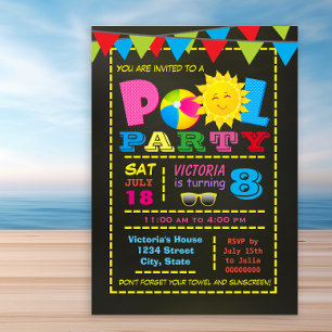 Girls Pool Party Fun Festive Pool Birthday Party Invitation