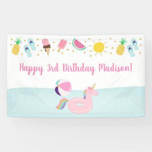 Girls Pool Party Ice Cream Sunshine Birthday Banner