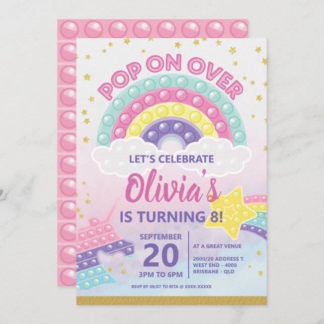 Girl's Pop It Fidget Birthday Party Invitation (Front/Back)