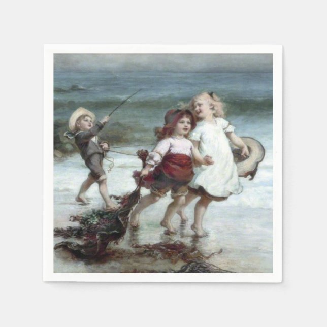 Girls Pretending to be Horses on the Beach Napkin (Front)