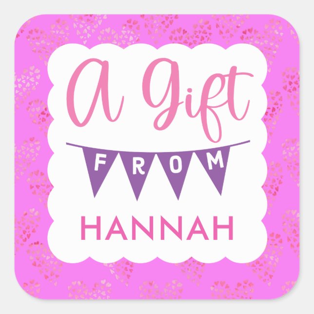 Girls Pretty Pink Birthday Gift Stickers (Front)