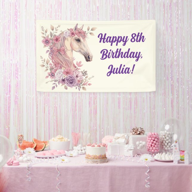 Girls Pretty Ponies Pastel Floral Horse Banner (Party)