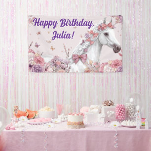 Girls Pretty Ponies Pastel Floral Horse Banner